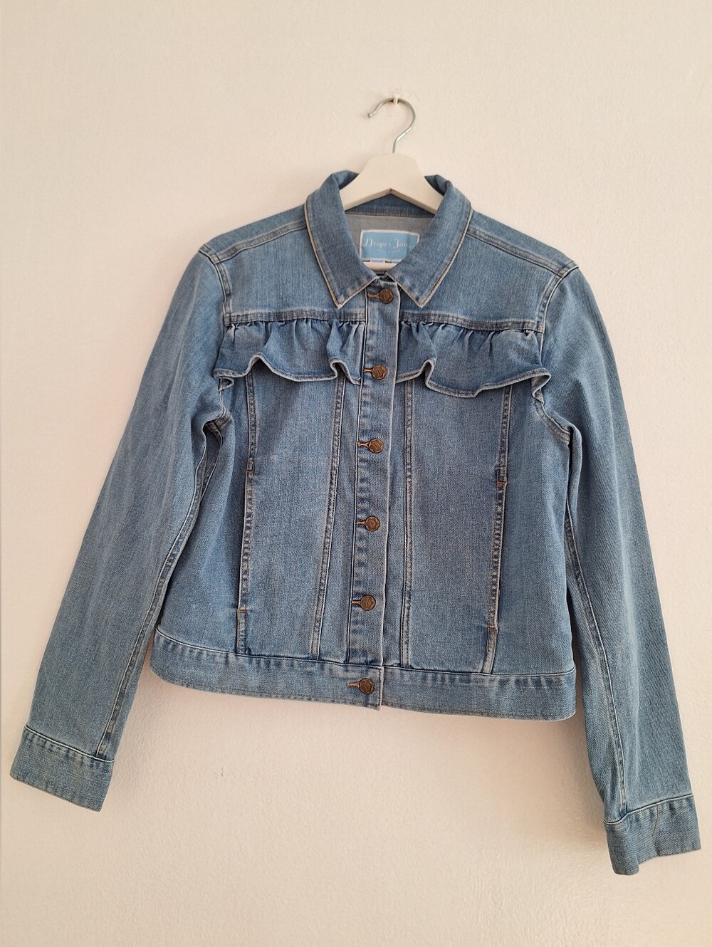 NWT Draper James Light Blue Denim Ruffle Jacket